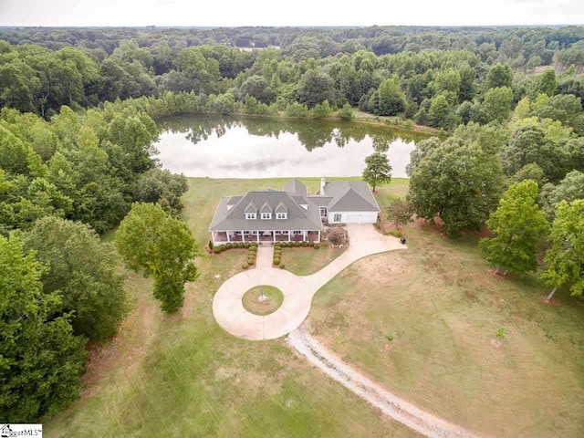 aerial view featuring a water view