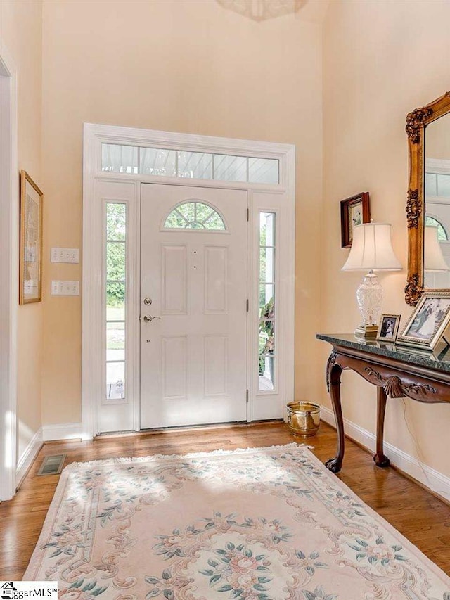 entrance foyer with a high ceiling and hardwood / wood-style flooring