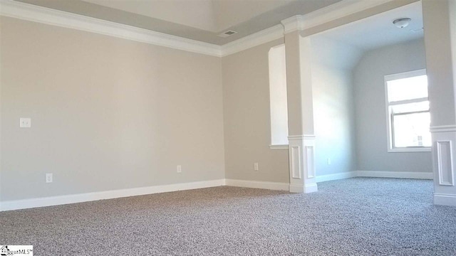 carpeted empty room with ornamental molding