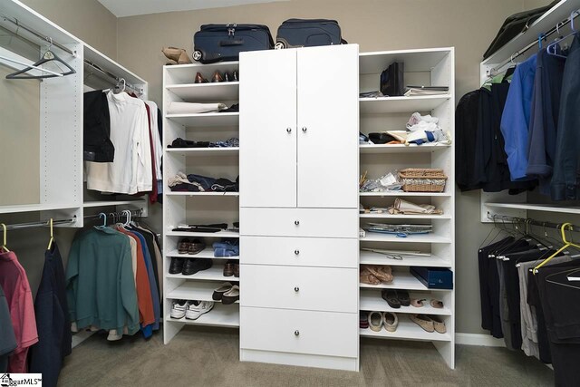 spacious closet with dark carpet