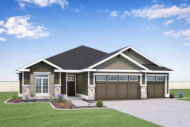 craftsman-style house with a front lawn and a garage