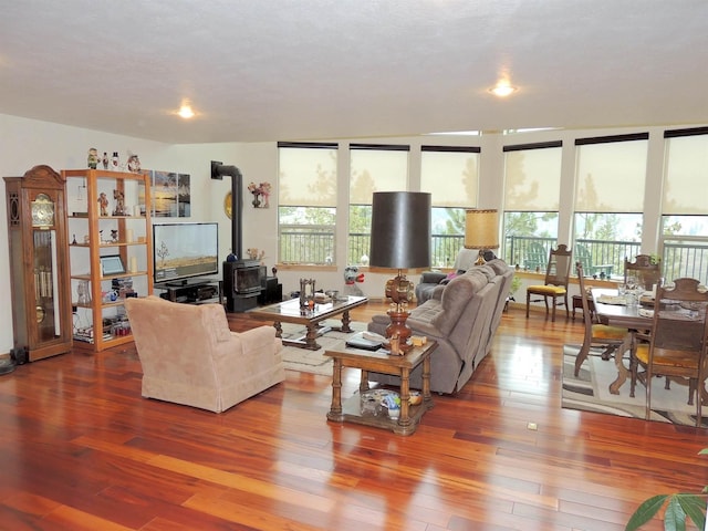 35025 Mourning Dove Ln N, Davenport, WA 99122 - living area featuring a wood stove and wood-type flooring