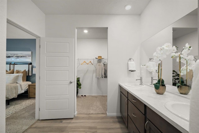 bathroom with vanity and wood-type flooring