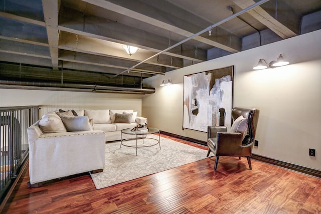 living room with dark hardwood / wood-style floors