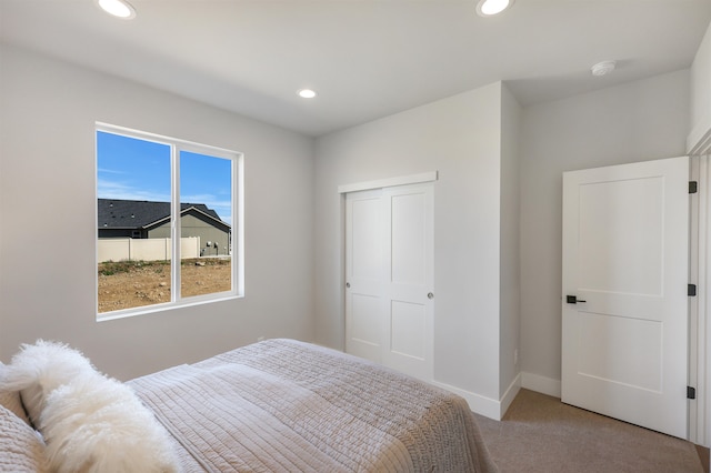 bedroom with a closet and carpet