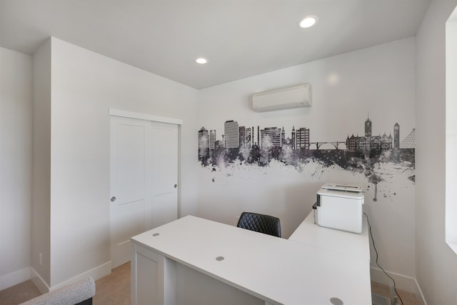 carpeted office with a wall unit AC