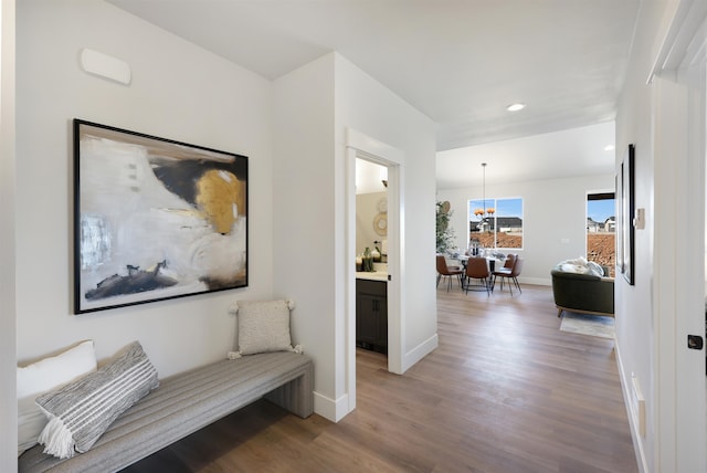 hall with hardwood / wood-style floors