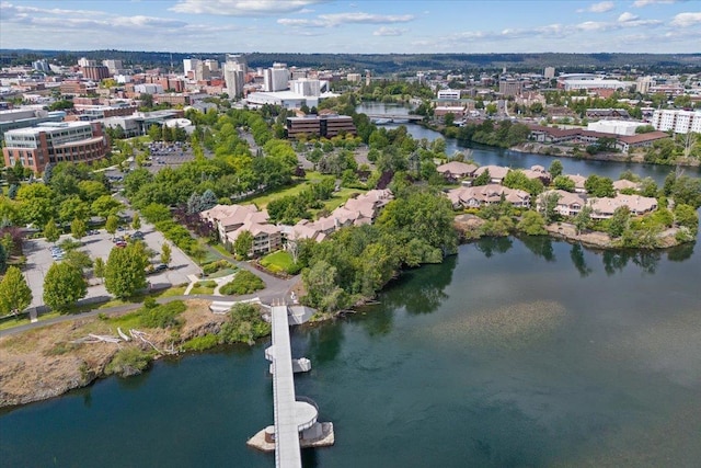 aerial view featuring a water view