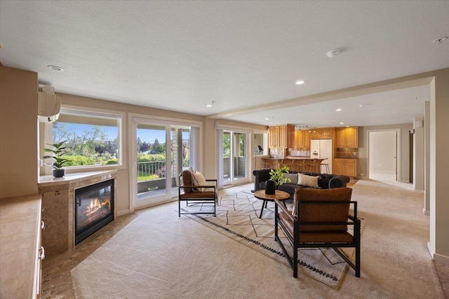 living room with light colored carpet