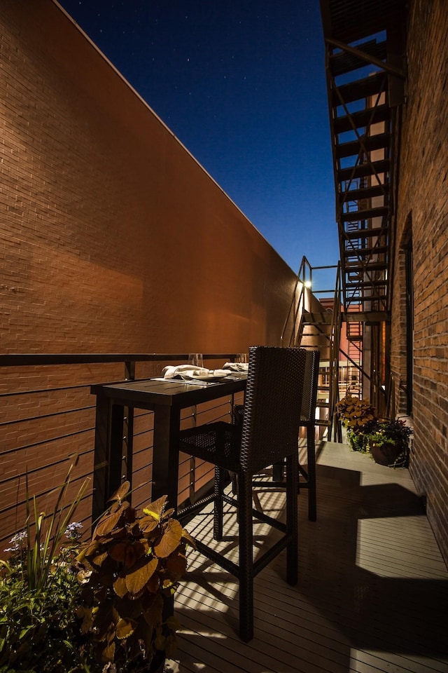 view of deck at night