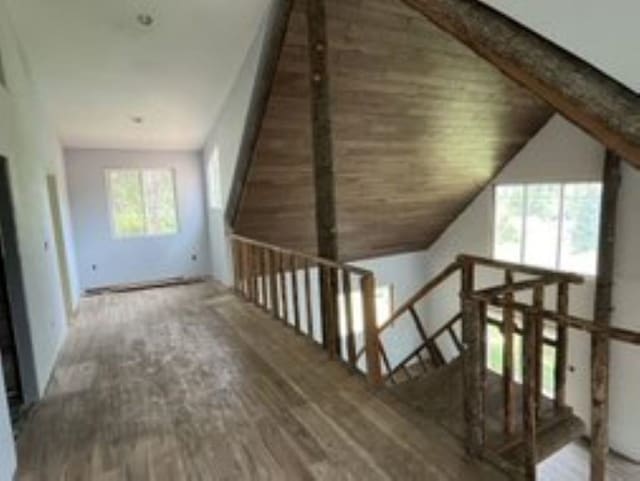 bonus room with lofted ceiling and hardwood / wood-style floors