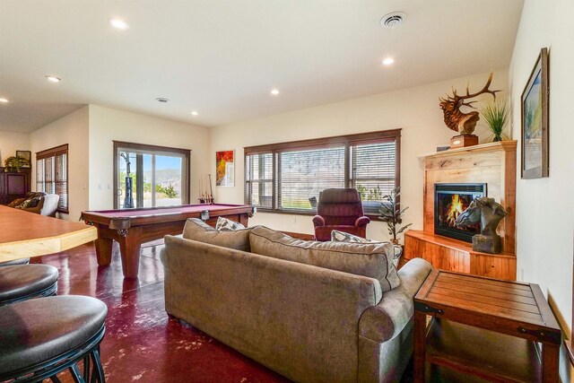 living room featuring billiards