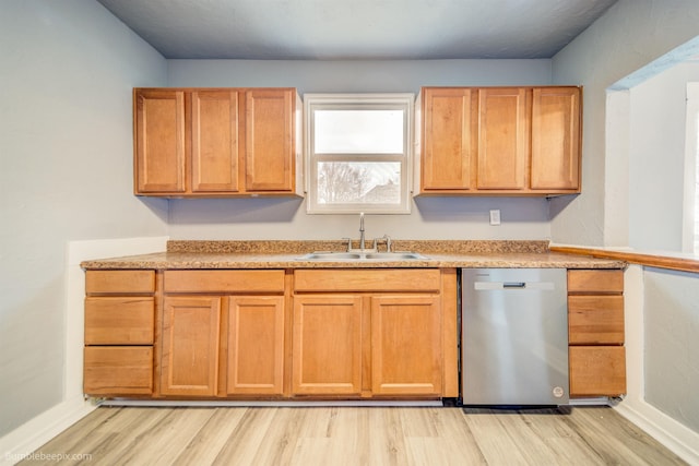 kitchen featuring sink, light hardwood / wood-style floors, and dishwasher