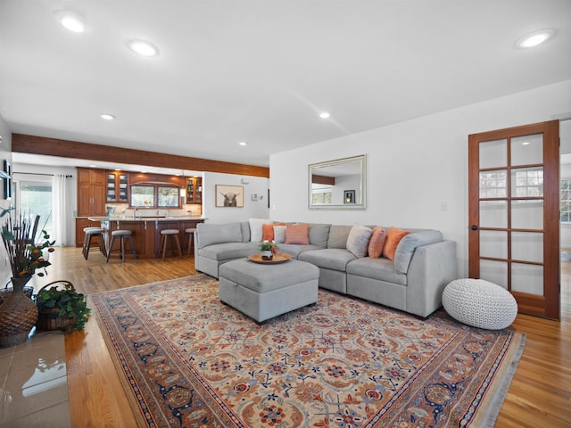 living room with light hardwood / wood-style floors