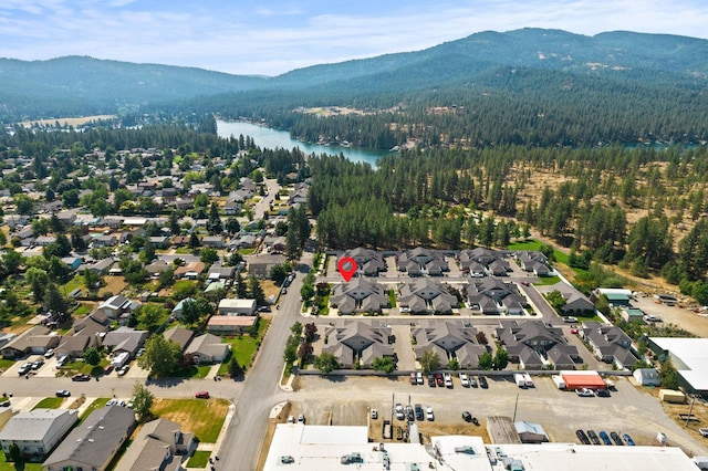 aerial view with a water and mountain view