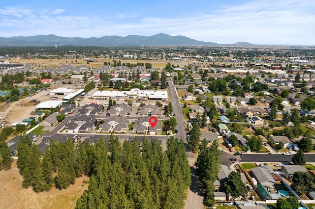 bird's eye view with a mountain view