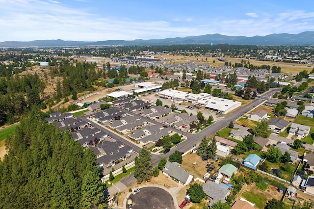 drone / aerial view featuring a mountain view