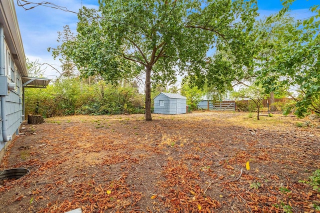 view of yard featuring a storage unit