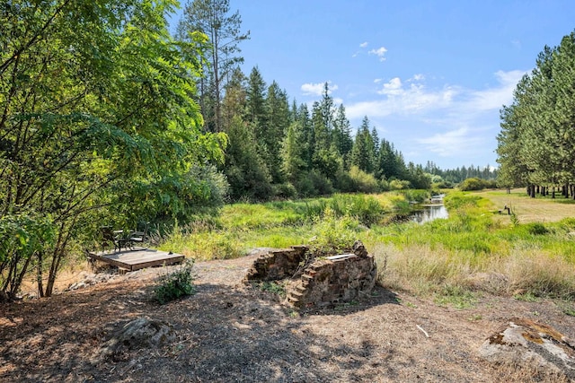 view of yard with a water view