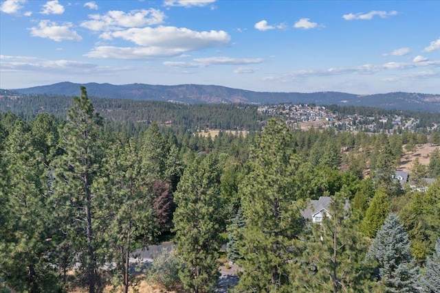 mountain view featuring a view of trees