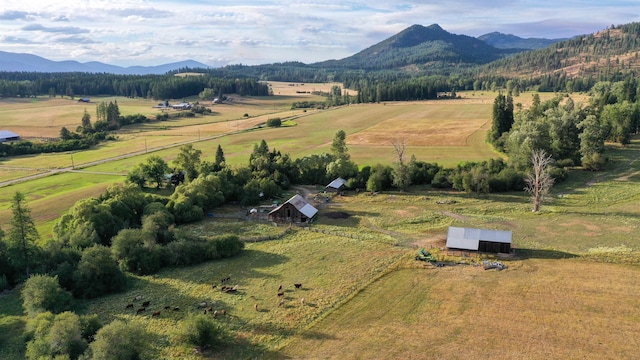 aerial view featuring a rural view and a mountain view