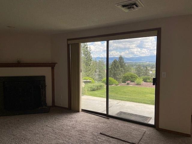 5307 N Argonne Ln # 6, Spokane, WA 99212 - unfurnished living room featuring carpet floors and a fireplace