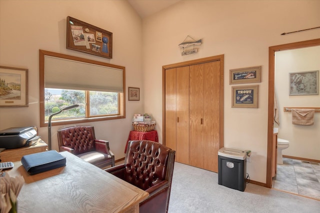16547 E Whitelaw Rd, Wilbur, WA 99185 - office featuring vaulted ceiling, light colored carpet, and baseboards