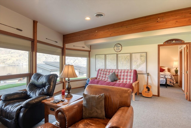 16547 E Whitelaw Rd, Wilbur, WA 99185 - carpeted living area featuring recessed lighting, visible vents, and baseboards