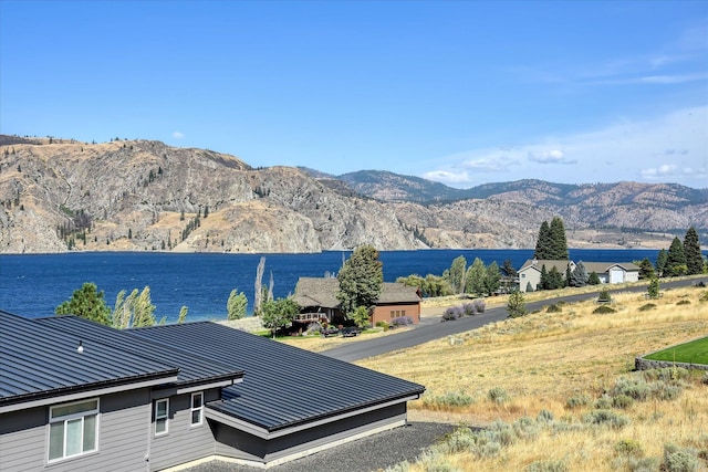 view of mountain feature featuring a water view