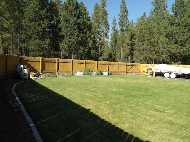 view of yard with a fenced backyard
