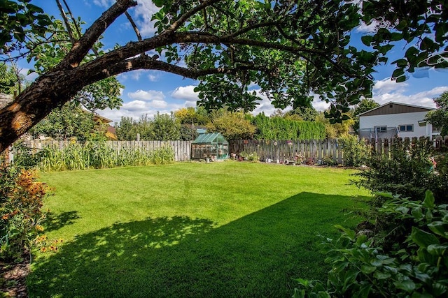 view of yard with a fenced backyard