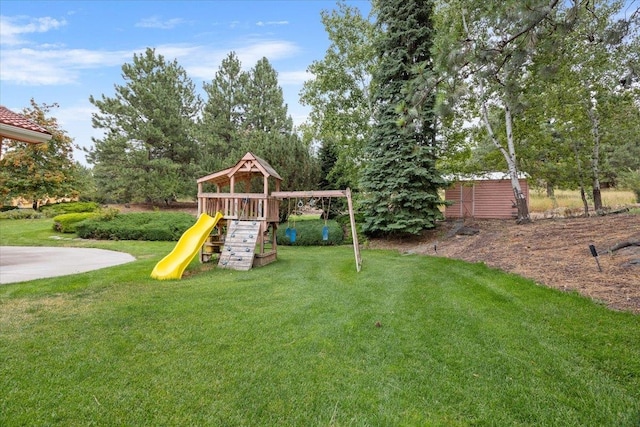 view of play area with a yard