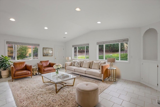 living room with vaulted ceiling