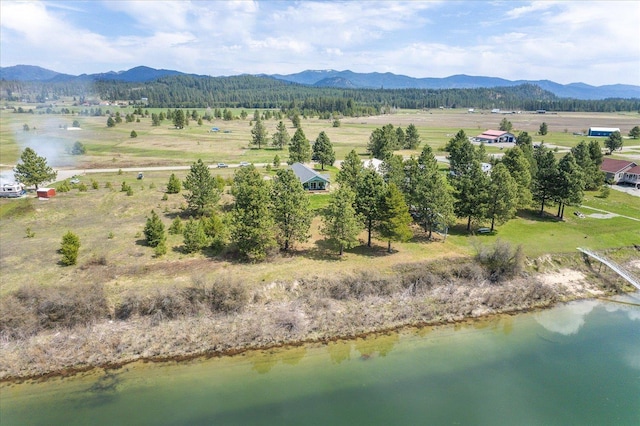 aerial view with a water and mountain view