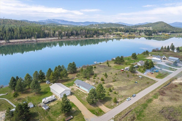 aerial view with a water and mountain view