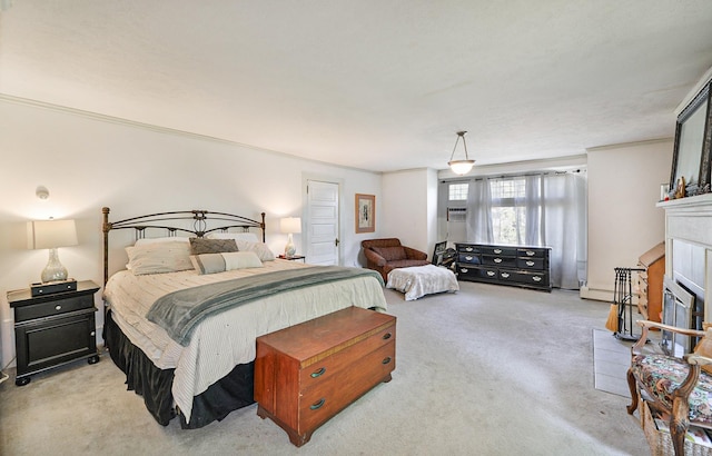 1619 W 8th Ave, Spokane, WA 99204 - bedroom featuring light colored carpet, a fireplace, and ornamental molding