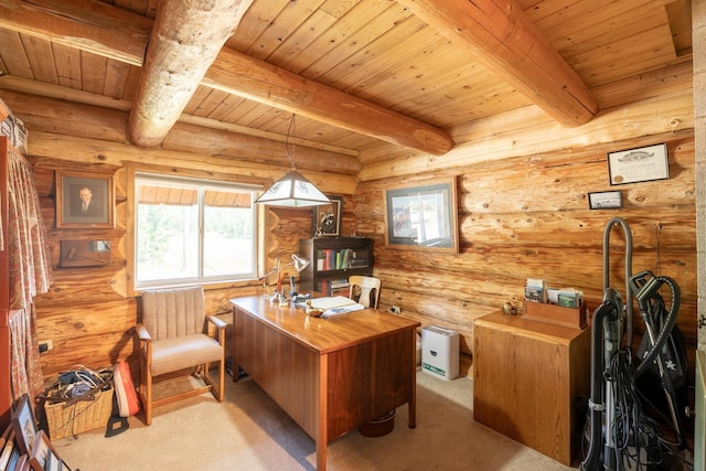 1114 Stohr Rd, Newport, WA 99156 - carpeted home office with wood ceiling and beam ceiling
