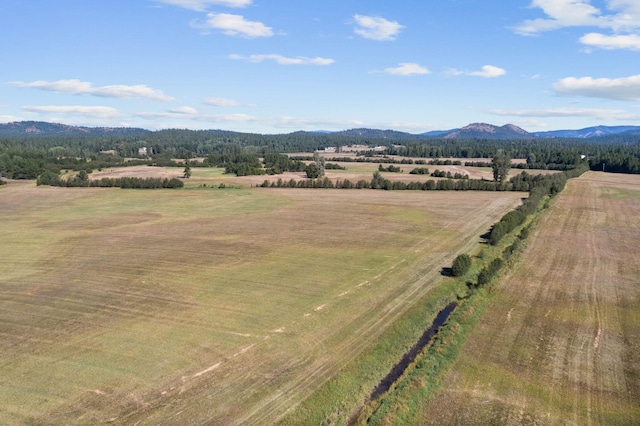 bird's eye view with a mountain view and a rural view