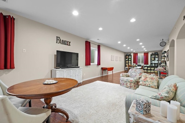 living room with hardwood / wood-style flooring