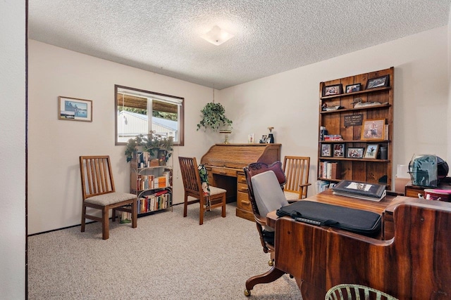 office area with carpet and a textured ceiling