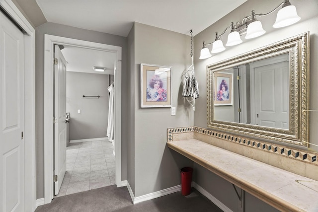3206 W Long Prairie Rd, Valley, WA 99181 - bathroom featuring tasteful backsplash, baseboards, vanity, and a shower with shower curtain