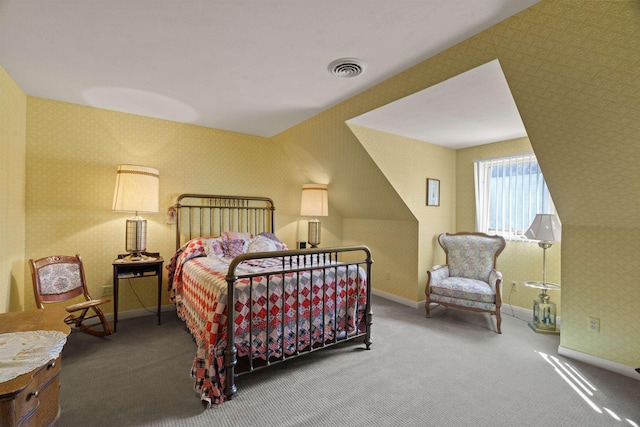 3206 W Long Prairie Rd, Valley, WA 99181 - bedroom with wallpapered walls, carpet flooring, and baseboards