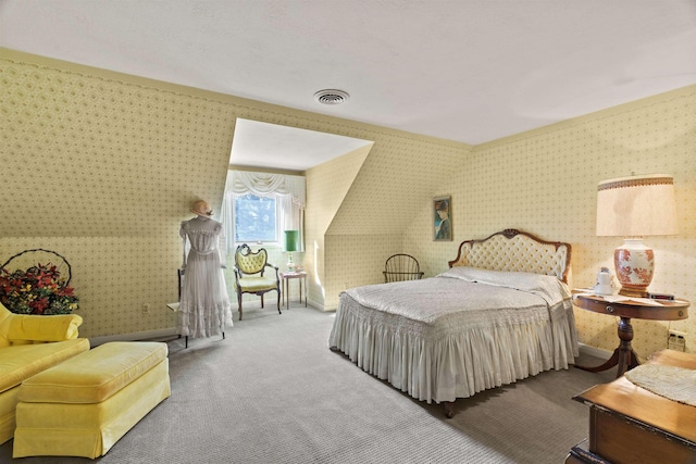 3206 W Long Prairie Rd, Valley, WA 99181 - bedroom with carpet, wallpapered walls, and baseboards