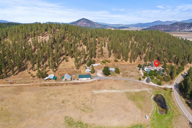 birds eye view of property with a mountain view