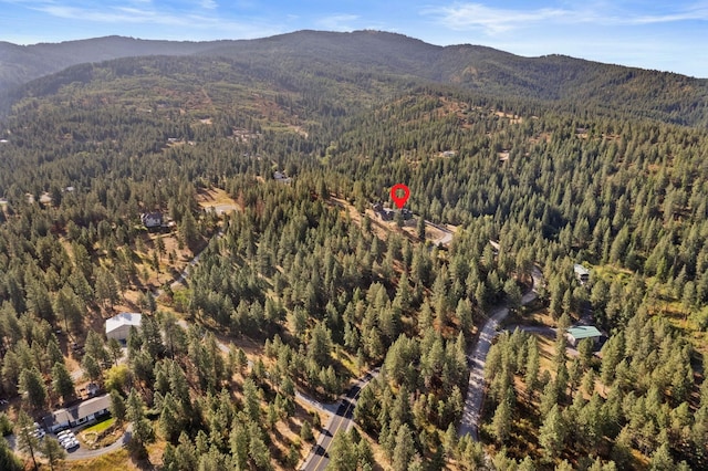 bird's eye view featuring a mountain view and a view of trees
