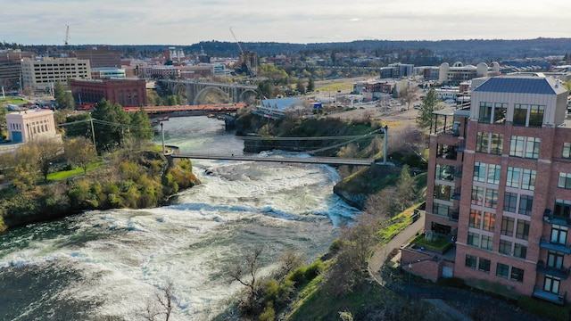 aerial view featuring a water view