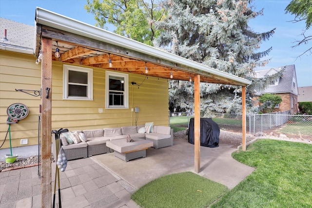 view of patio with outdoor lounge area and a grill