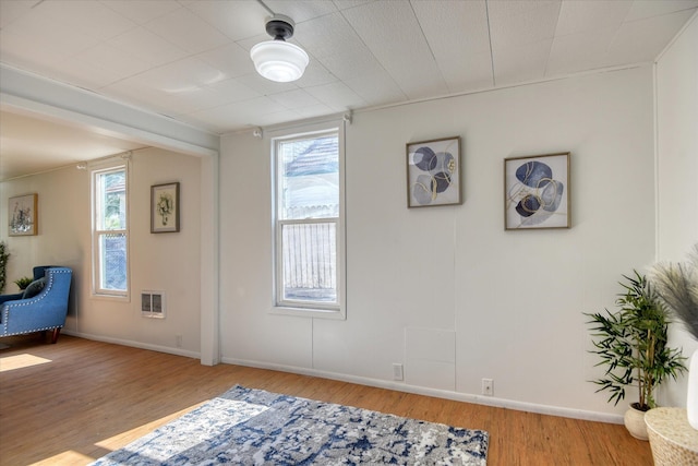 interior space featuring heating unit, a healthy amount of sunlight, and light hardwood / wood-style flooring