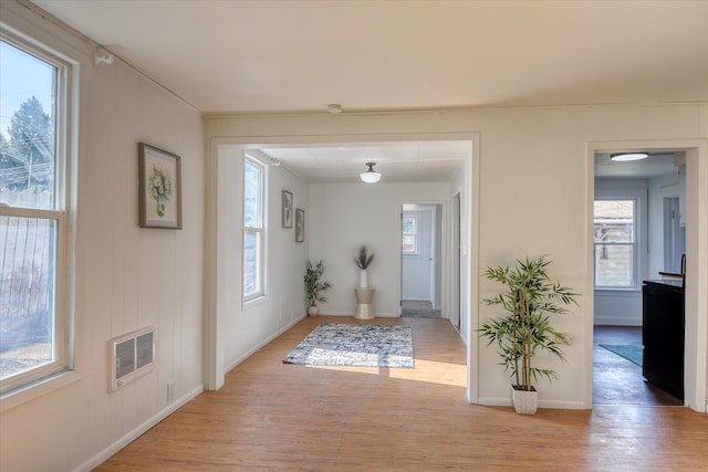 entrance foyer with a wealth of natural light and light wood-type flooring