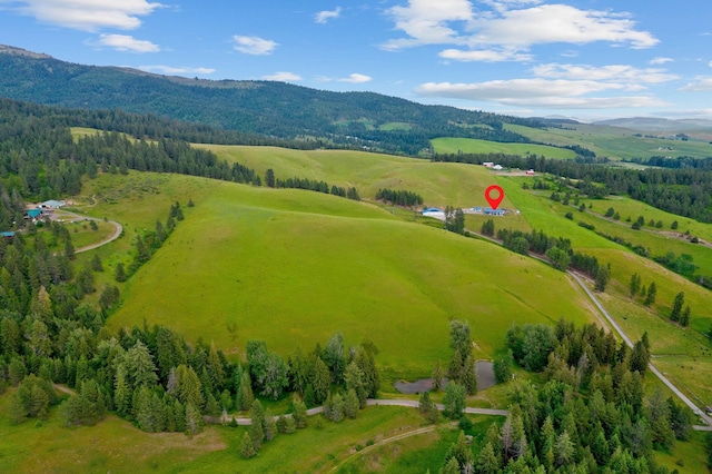 birds eye view of property with a mountain view